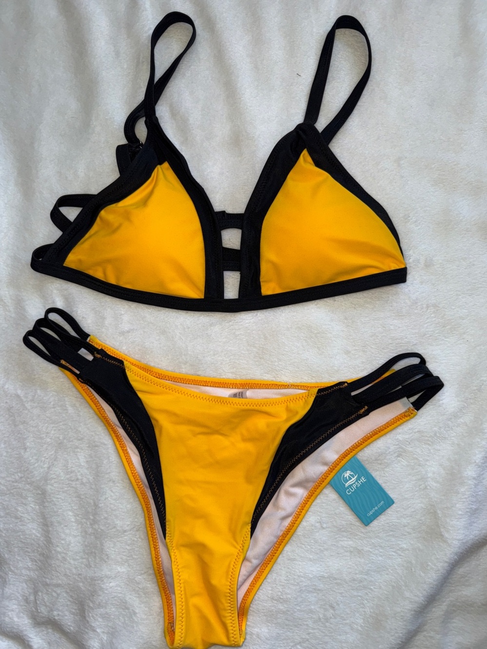 Cupshe Yellow and Black Strappy Triangle Bikini